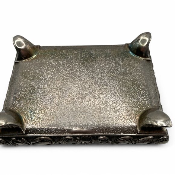 Vintage French Style Footed Jewelry Box Swan Lake Scene Hinged Lid Large Ornate - Picture 8 of 10